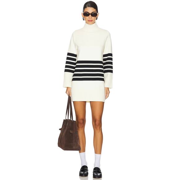 NWT Line & Dot Abbey‎ Sweater Dress Ivory Black Stripe Turtleneck Knit Large - Picture 1 of 16